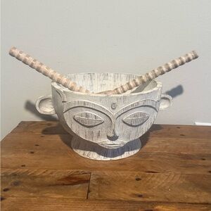 Hand Carved Rustic White Tribal ArtSalad  Bowl